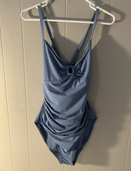 Women’s Blue Ruched One-Piece Swimsuit Lined Spaghetti Strap Solid XL