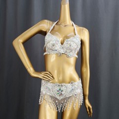 Beaded Belly Dance Costume EDC Party Samba Carnival Outfit (Bra Belt) 7 Colors