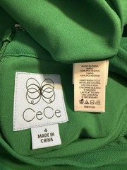 CeCe Green A-Line Short Dress Size 4 High Neck Bow Tie Lined Chiffon Zip