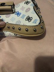 GUESS Logo Print Studded Crossbody Bag White/Beige Zip/Magnetic, Pockets