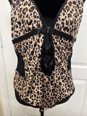 BLACK FUCHSIA by Secret Leopard Print Black Meshed Thongs Nighty Bodysuit XXL