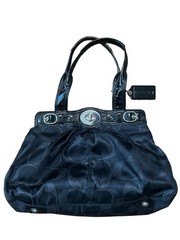 Coach Garnet Black Signature C Monogram Sateen Canvas Satchel Tote Bag Y2K 13916