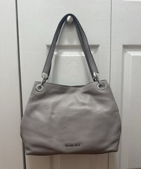 Michael Kors Raven Large Gray Pebbled Shoulder Tote Zip/Magnetic, Silver