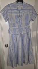 Free Assembly Women’s Blue White Striped Collared Blouse and Midi Skirt Set L
