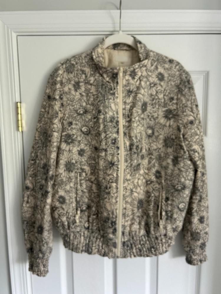 Mother Smocked Friends With The Flowers Jacket Womens M White Floral Quilted Zip