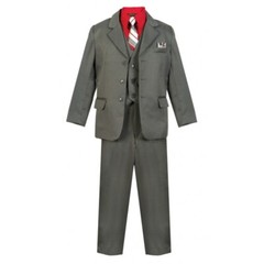 Formal Kids Toddler Boys Pinstripe Suit 5 PC Set With Colored Shirt Size 2T-14
