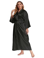 feslieacc Women’s Plus Size Long Satin Robes 4X-Large-5X-Large Plus, Black