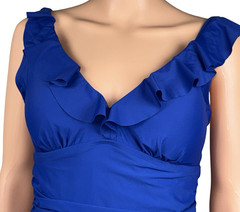 DKNY Womens Medium Swimsuit Bikini One Piece Blue Ruffle Ruched Beach Pool New