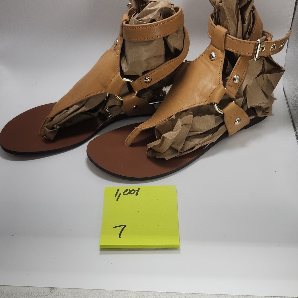 Vince Camuto Women’s Strappy Flat Sandals Leather Brown Buckle Ankle Strap 7