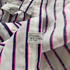 Frank & Eileen Barry Button Up Women Medium White Striped Linen Coastal Casual