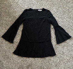 Tibi 100% Silk Minimalist Flared Bell Sleeve Zip Solid Mini Dress Black Size 0