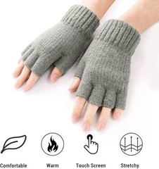 Winter Alpaca Wool Fingerless Gloves Thermal Men Knitted Half Finger Mitten