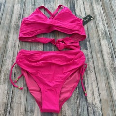 Blooming Jelly 2 Piece Bikini MEDIUM High Waisted Tummy Control Swimsuit PINK