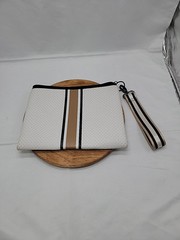 Haute Shore Greyson Cult Neoprene Wristlet Black, White, Tan With Zipper