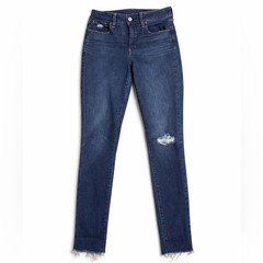 GAP Mid Rise Skinny Jeans Dark Wash Distressed Raw Hem Size 27 4R