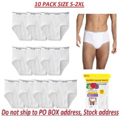 Fruit of the Loom Men’s White Briefs Underwear, 10- Pack, Size S to 2XL