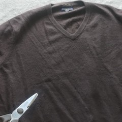 Club Room Men’s XL Brown Solid Cashmere Knit V-Neck Logo Pullover Sweater