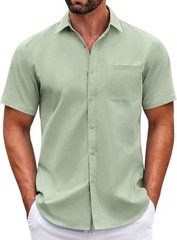 Mens Short Sleeve Casual Button Down Shirts Summer Untucked Dress Shirts