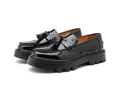 Fringe Men Platform Patent Leather Slip on Loafers Tassel Thick Sole Dress Shoes