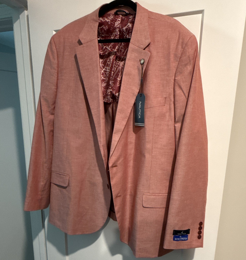 Nautica Redish-Pink Single-Breasted Notch Lapel Blazer Big & Tall Size 54 NWT