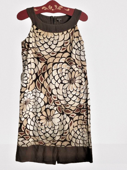 @ ZENDRA dress a line brown beige size 46 floral geometric shapes 55% linen