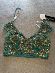 Sherri Hill Aqua Beaded Sequin Mermaid Gown V-Neck two-piece Long Formal 4