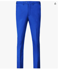 Men’s Suit Dress Pants Slim Fit LARGE Blue Groomsmen Wedding Pant Waist Flat
