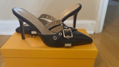 YYBYYB High Heels Pointed Closed Toe Mule Heels Bow Studded Stiletto Heel