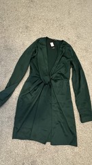Fashion Nova Women’s Green Satin Solid Wrap Mini Dress M V-Neck Long Sleeve Tie