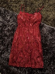 B. Darlin Red Sequin Sweetheart Bodycon Mini Dress Strappy Lined Zip 3/4