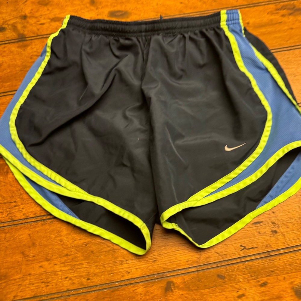 Nike Dri-FIT Tempo Running Shorts Black Neon Yellow Blue Mesh Womens Size Small