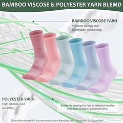 6 Pairs Diabetic Socks – Non-Binding Crew, Seamless Toe for Men/Women, Size 6–12