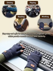 Winter Alpaca Wool Fingerless Gloves Thermal Men Knitted Half Finger Mitten
