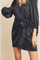 Dress Forum Satin Dress Size Small Navy Wrap Long Sleeve Mini Cocktail Club