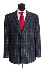 Bespoke custom-made two button side vent peak lapels gray plaid wool suit ~ 48R