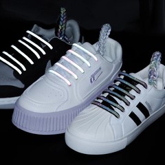 Flat Round Reflective Shoelaces Luminous Semicircle Shoelace Colorful Starry Las
