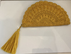 Crochet Curved Clutch Purse With Tassel Yellow Zipper Closure