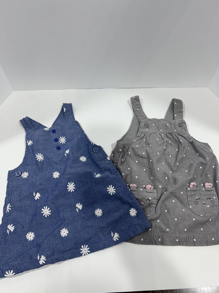 CARTERS baby girl Skirtall blue denim floral and grey mouse set (9-12 months)EUC