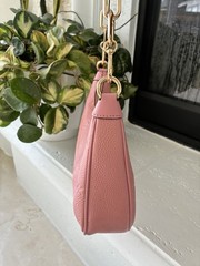 Michael Kors Pink Leather MK Embossed Gold Chain Shoulder Bag