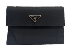 PRADA Tessuto Triangle logo Trifold Wallet Nylon Black