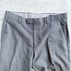Banana Republic Mens 2pc Tailored Fit Suit 38S 32W 100% Wool Glen Plaid Gray