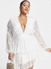 John Zack Curve Asos Size 18 White Lace Long Sleeve Mini Dress Party Hen Do New
