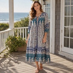 NWT R Vivimos Floral Midi Dress Women M 8/10 Bohemian Tassel Peasant Long Sleeve