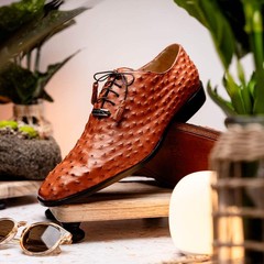 Criss Genuine Ostrich Quill Dress Oxford Shoes Brandy