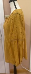 Old Navy Mustard Yellow Eyelet Peasant Tie Neck Balloon Sleeve Blouse – Large