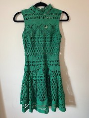 Luxxel Open Knit Forest Garden Fairy Midi A-Line Emerald Dress Crochet Women’s S