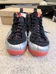 Nike Foamposite Pro Men’s High Top Sneakers Silver Black Red Lace-Up Rubber