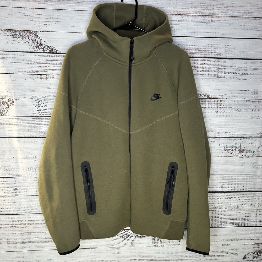Nike NSW Tech Fleece Full-Zip Hoodie Olive Green FB7921-222 Slim Fit Men’s Large