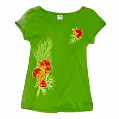 women’s neon lime green poppy flower hawaiian graphic t-shirt