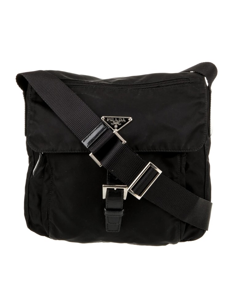 PRADA Tessuto Black Nylon Crossbody Messenger Bag Triangle Logo